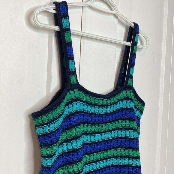 GAP Multicolor Striped Knit Crochet blue & Green Tank dress - 100% Cotton - LG - Picture 2 of 5